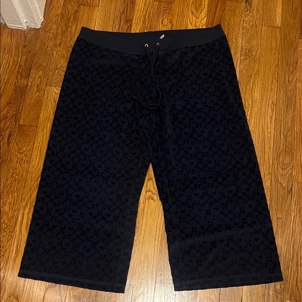 Juicy Couture Black Velour Capris with Tonal Monogram